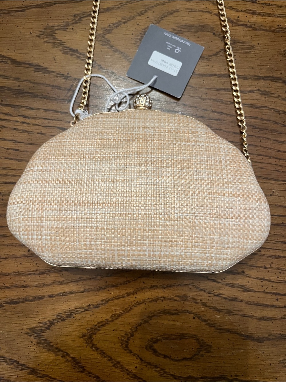 Haute Hippie Pink & Cream Shell-Embroidered Clutch with Gold Chain - Picture 8 of 15